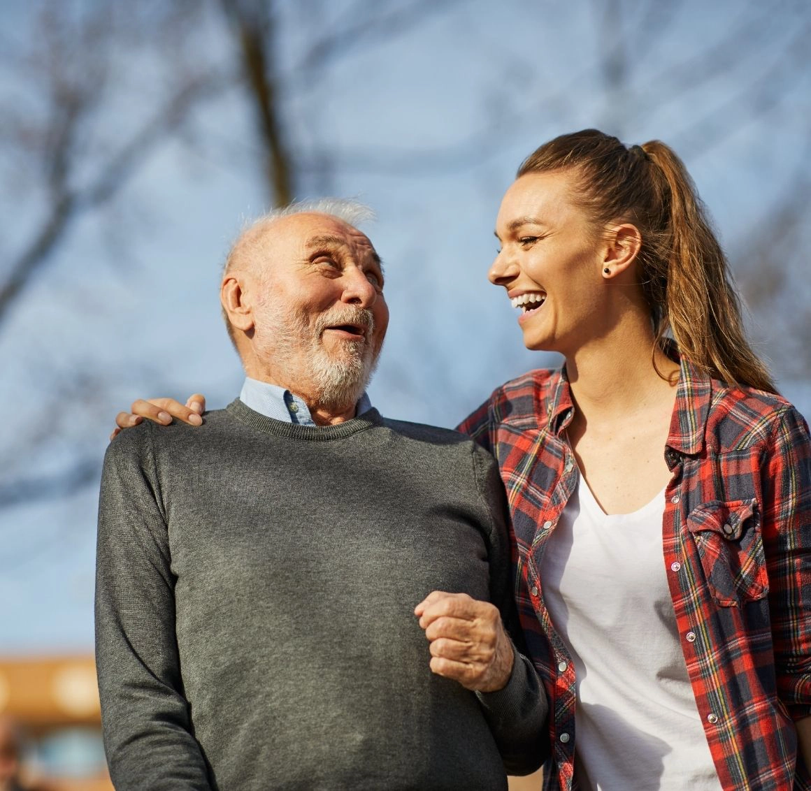caregiver with senior outside